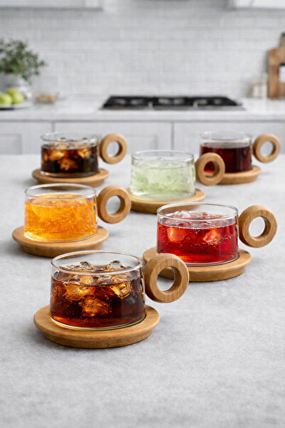 Kitchen Way Set of 6 Borosilicate 90ml Cups with Bamboo Handles Kw-1073