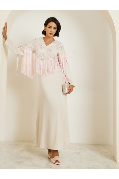 Styli Women Pink Embroidered Tasselled Jalabiya