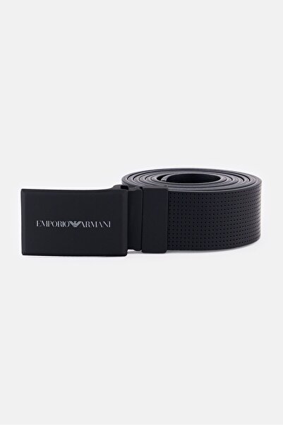 Emporio Armani Men Anchor Buckle Leather Belt, Black