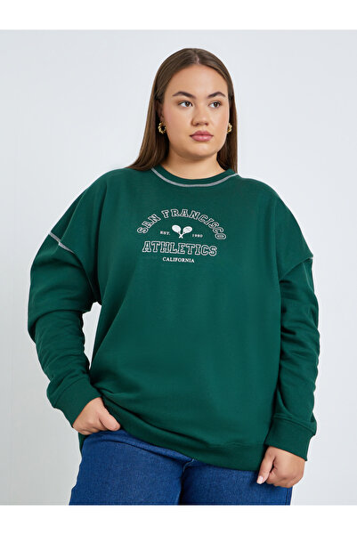 Styli Women Plus Size Dark Green Oversized Sweatshirt