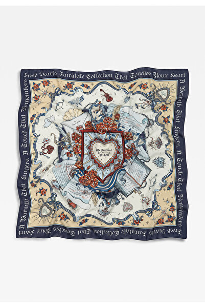 Fresh BEAUTY AND THE BEAST DESEN FLOŞ VİSKON EŞARP MIDNIGHT BLUE