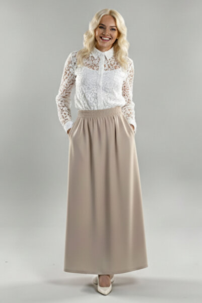 benguen Fusta dubla cu talie elastica M213 Culoare Piatra