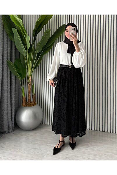 Molly Nelly Γυναικεία κομψή φούστα με δαντέλα και επένδυση