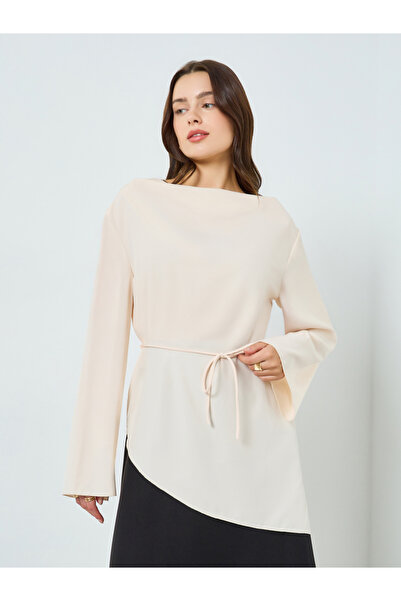Styli Women Beige Long Sleeve Tie-Waist Blouse