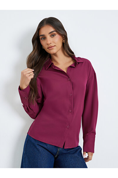 Styli Women Burgundy Button-Down Shirt
