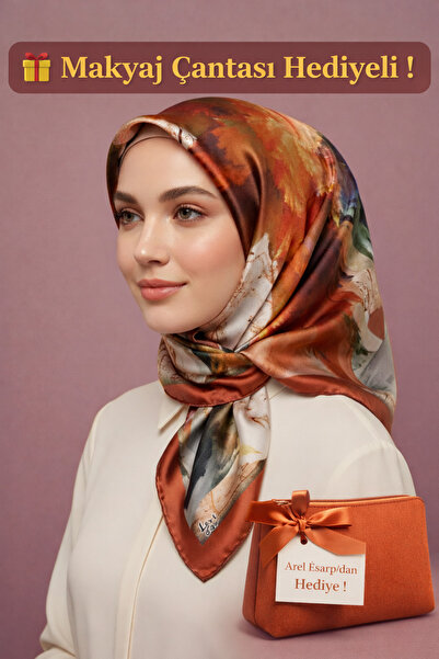 Levidor 90X90 Silk-Look Brown Scarf – Non-Slip Twill Stylish Design