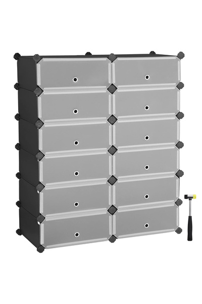 SONGMICS Shoe rack 83x31x105 cm, 12 modular compartments with hinged doors, b...