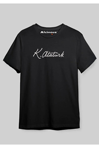 ALCİNOUS Μπλουζάκι Unisex Μαύρο Oversize με στάμπα από βαμβάκι με κοντό μανίκι