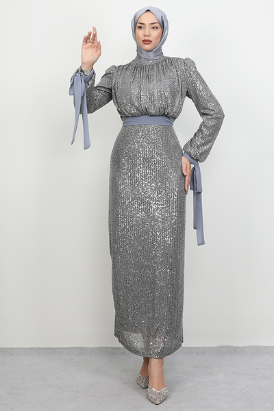 Lamia Giyim Efsun Payet Abiye Gri