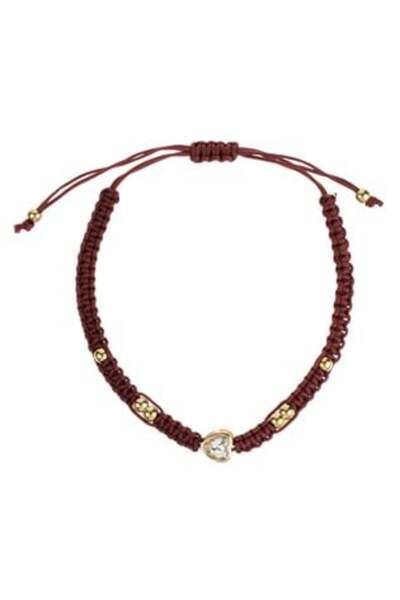 SHOPIENS Brățară Macrame Burgundy cu Inimă Aurie și Strass pentru Femei