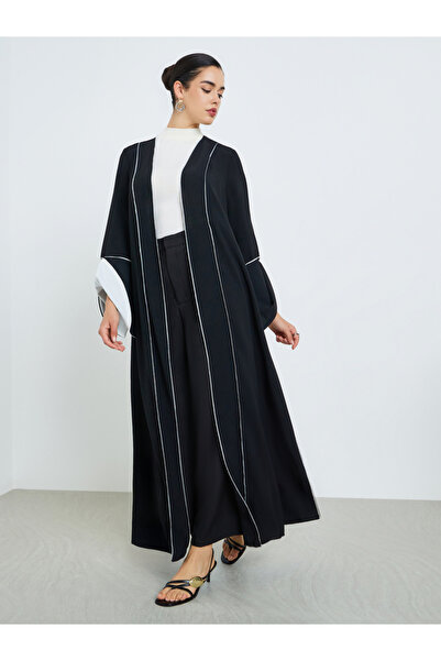 Styli عباية نسائية سوداء ألوان متباينة