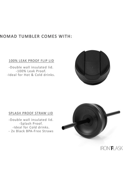 OEM Pahar IRON °FLASK din oțel inoxidabil, cu pai și 2 capace, rece 20 de ore / cald 5 ore, 830 ml