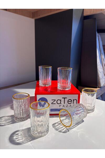 zaTen Pazar 6'lı Altın Yaldızlı Kahve Yanı Su Bardağı Seti - Lüks Sunum Barda...