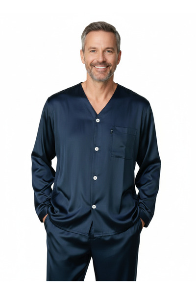 Oppland Men's Pajama Set Satin Fabric Prime Model with Pockets Comfortable Fu...