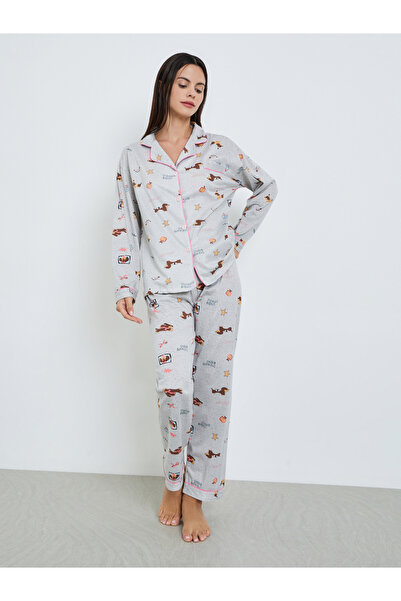 Styli Women Graphic Printed Shirt and Pyjama Set