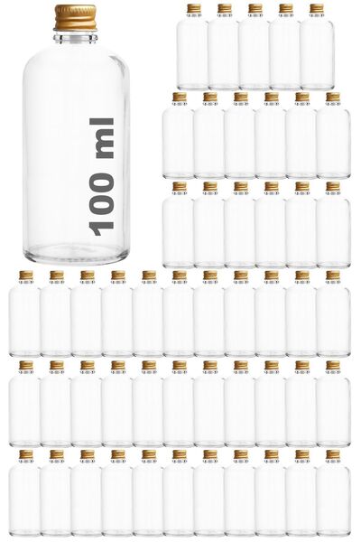 ozbience 100 ml White Glass Cologne Bottle, 50 Pieces, Metal Gold Cap, Transp...