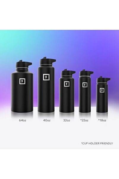 OEM Sticlă IRON °FLASK din oțel inoxidabil, 3 capace, rece 24 ore / cald 12 ore, negru/alb, 950 ml