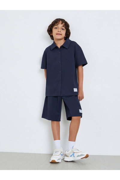 Styli Kids Blue Waffle Knit Shirt and Shorts Set