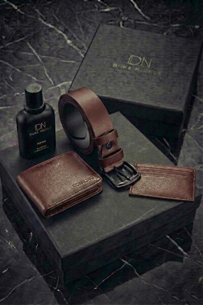 Duke Nickle Men's Brown Belt Wallet Card Holder and Perfume Set Boxed
