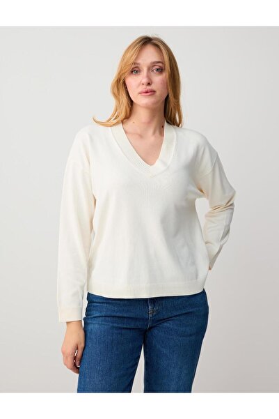 Jimmy Key Екру удобна блуза с V-образно деколте и дълги ръкави
