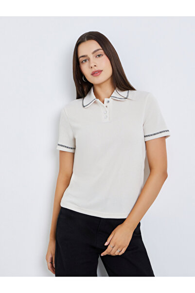 Styli Women Ribbed Knit Polo T-Shirt