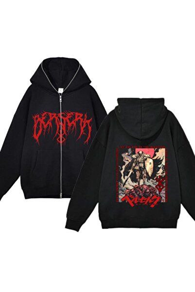 AZIZI TEKSTIL Black Unisex Hooded Zippered Cardigan