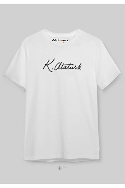 ALCİNOUS Unisex Λευκό Oversize Βαμβακερό T-shirt με στάμπα και κοντό μανίκι