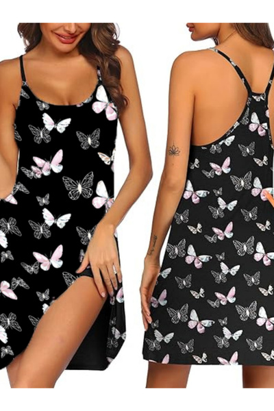 Take Two By Styli Women Black Butterfly Print Cami Nightdress