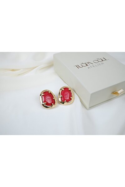 ATELİER TUĞBA Bkp087 Glass Stone Gold Organic Shape Earrings (Length 30 mm)