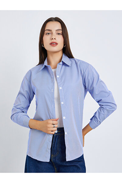 Styli Women Blue Striped Long Sleeve Regula Shirt