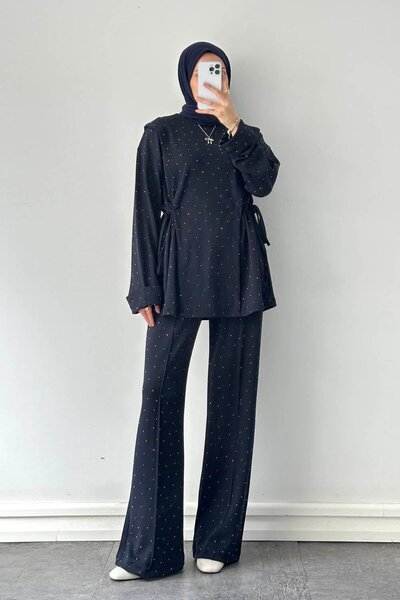 lamelif Tunnel Detailed Stoned Set Navy Blue