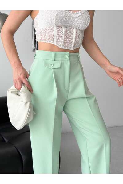 MYGİYİMİSTANBUL Ψηλόμεσο παντελόνι με λεπτομέρεια τσέπης με κουμπιά και φαρδι...