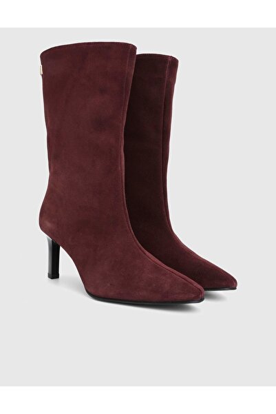 İLVİ Jalen Genuine Suede Leather Burgundy Women's Heeled Boots