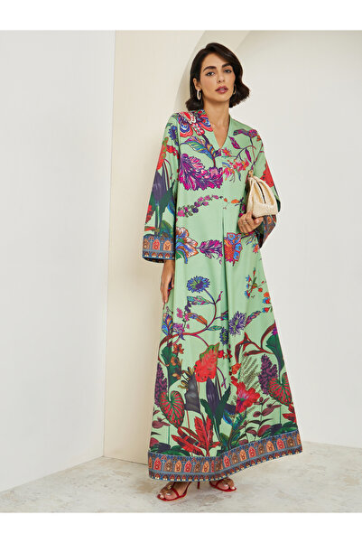 Styli Women Green Floral Print A-Line Jalabiya