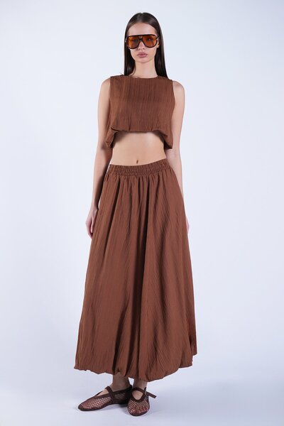 Trend Alaçatı Stili Women's cinnamon brown natural textured lined balloon ski...