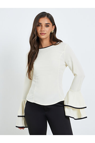 Styli Women Beige Double-Layer Flared Sleeve Blouse