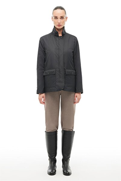 Perspective Black Stand Collar Coat