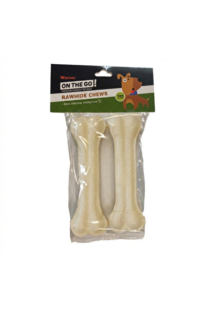 ON THE GO Dog treats, white pressed leather bones, 19 cm, 2 pcs, 120-130g, na...
