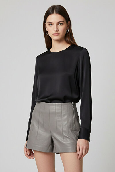 Deriderim Gray Women's Genuine Leather Shorts