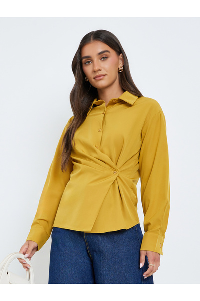 Styli Women Yellow Buttoned Wrap Shirt