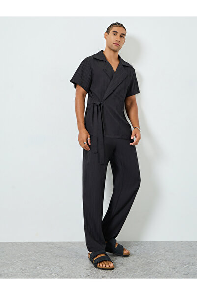 Take Two By Styli Men Textured Wrap Front Shirt and Pants Set