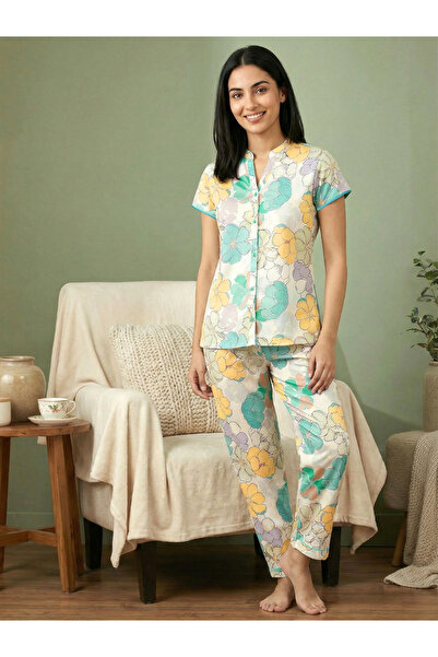 Mish By Styli Women Floral Print Cotton Shirt and Pyjama Set