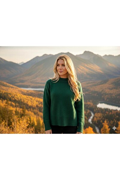 Paraf style Pulover de bază verde smarald pentru femei