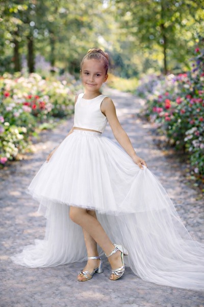 SUNEH Fusta tutu albă cu trenă lungă la spate pentru fete, pentru petrecerea ...