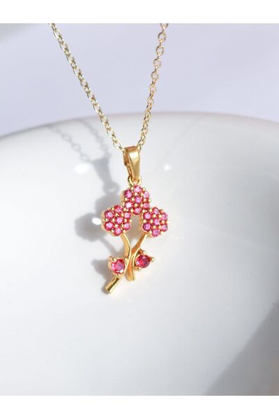 Reorah Collection Pink Zircon Stone Bouquet Necklace