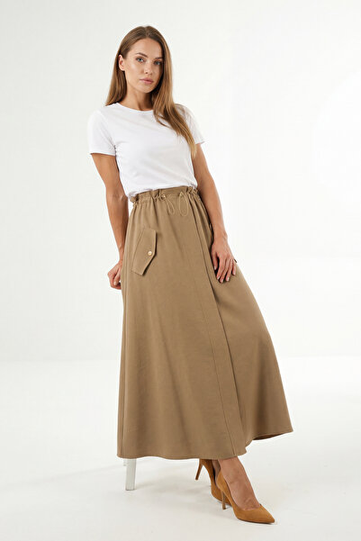 MAQ DESIGN PLA Yüksek Bel A-Kesim Cep Detaylı Etek