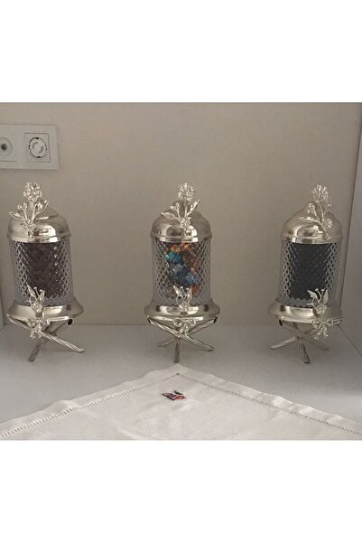 AZADE BAKIR Silver Brass Japongül Footed Crystal Jar Set of 3