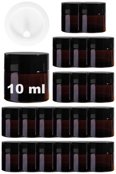 ozbience 10ml Amber Glass Jars Set with Black Lids, Mini Cream and Lip Balm B...