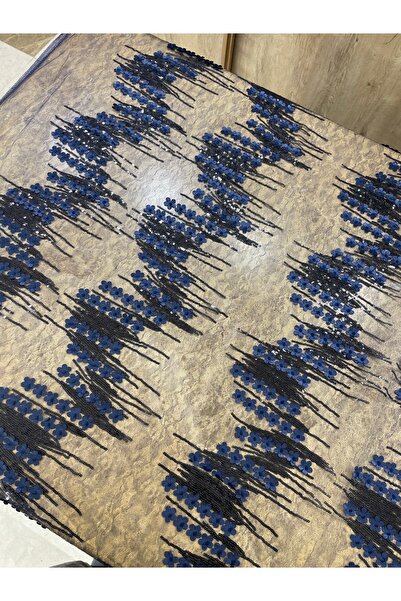 METERİAL Navy Blue 3D Floral Tulle Lace Fabric |   Stylish Lace with Ribbon D...