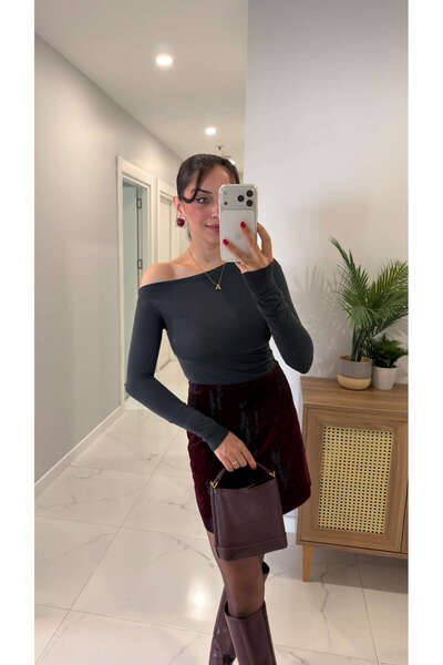 BİRCANÇİL Md Fukka Anthracite Gathered Side Blouse